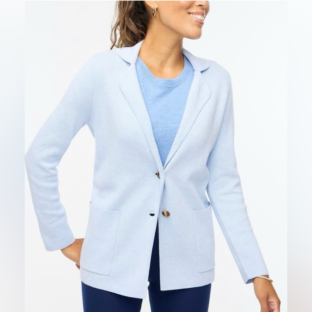 J. Crew Light Blue Knit Blazer Jacket. NWT. Sz large.